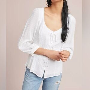 Maeve Anthropologie Lisette lace up front corset style clip dot top